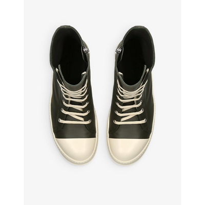 Shop Rick Owens Men's Dark Green Chunky-sole Toe-cap Leather High-top Trainers