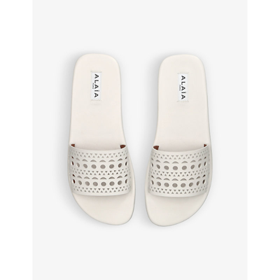 Shop Alaïa Azzedine Alaia Women's White Vienne Laser-cut Leather Mules