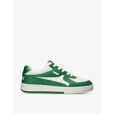 Shop Palm Angels University Logo-print Leather Low-top Trainers In Green
