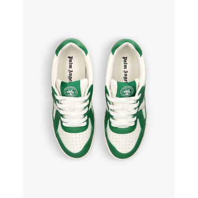Shop Palm Angels University Logo-print Leather Low-top Trainers In Green