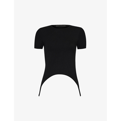 Shop Helmut Lang Womens Black Cut-out Slim-fit Cotton-blend T-shirt