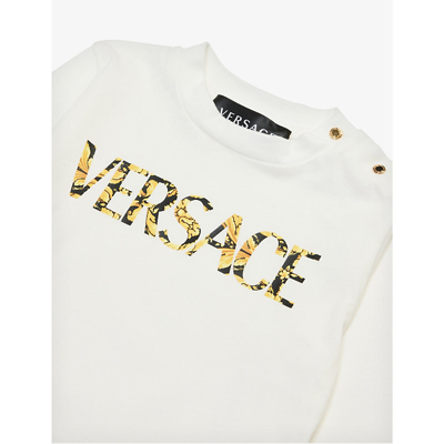 Shop Versace White+blackgold Logo-print Cotton-jersey T-shirt 6-24 Months