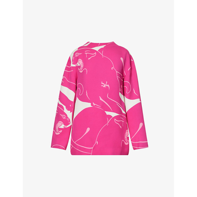 Shop Valentino Women's Milk Pink Pp Panther-print Cowl-back Silk Blouse