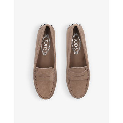 Shop Tod's Tods Women's Dk.brn Com Mocassino Penny-bar Suede Loafers In Brown