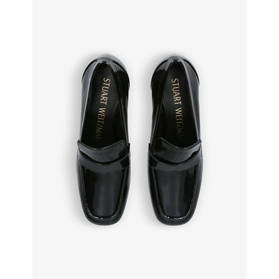 Shop Stuart Weitzman Women's Black Sleek Heeled Patent-leather Loafers