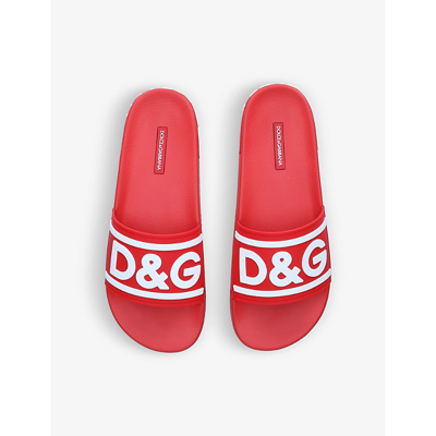 Shop Dolce & Gabbana Mens Red Logo-embellished Moulded Sliders