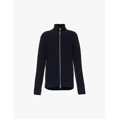 Shop Maison Margiela Mens Navy Brand-embroidered Funnel-neck Wool And Cotton-blend Jumper