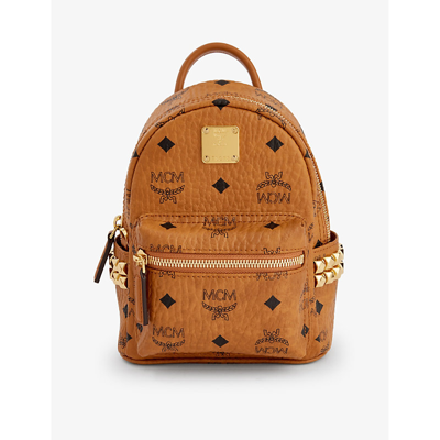 Shop Mcm Women's Cognac Stark Monogram-print Mini Leather Backpack
