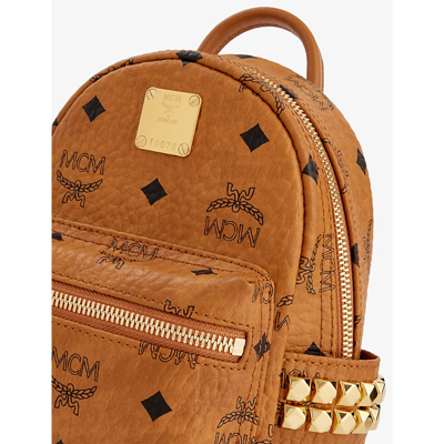 Shop Mcm Women's Cognac Stark Monogram-print Mini Leather Backpack