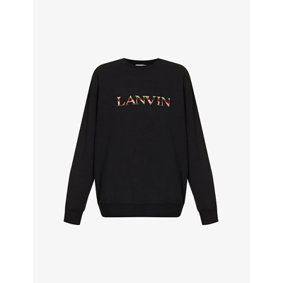 Shop Lanvin Men's Black Classic Curb Logo-embroidered Cotton-jersey Sweatshirt