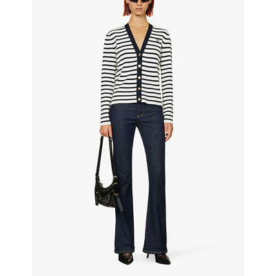 Shop Givenchy Womens White Navy Striped Logo-embroidered Cotton-blend Knitted Cardigan