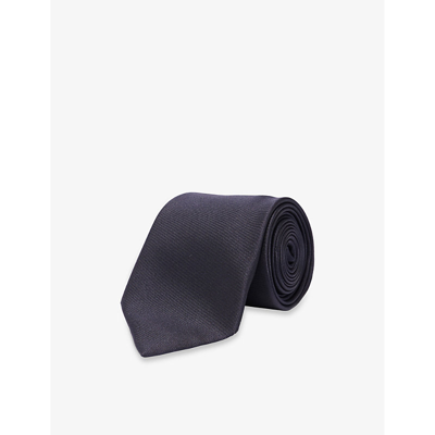 Shop Emporio Armani Men's Blu Navy - Navy Blue Slim-blade Satin-finish Silk Tie