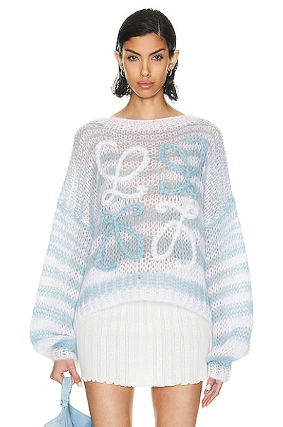 Shop Loewe Striped Anagram Sweater In White & Blue