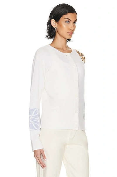 Shop Loewe Anagram Intarsia Cardigan In Soft White & Multi