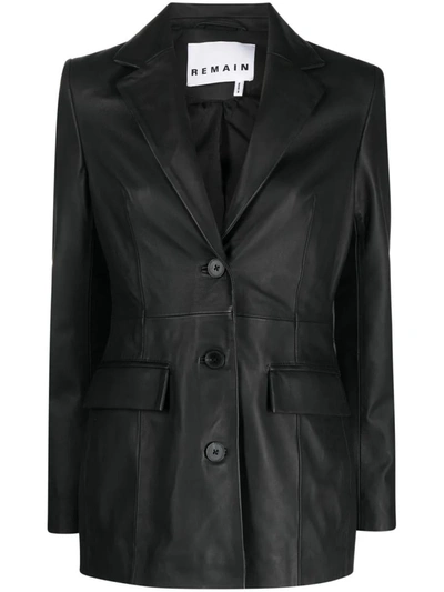 Shop Remain Birger Christensen Single-breasted Leather Blazer In Black