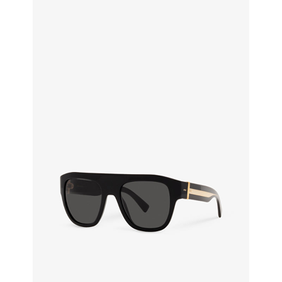 Shop Dolce & Gabbana Women's Black Dg4398 Branded-arm Square-frame Acetate Sunglasses