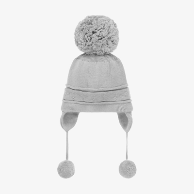 Shop Emile Et Rose Grey Knitted Cotton Pom-pom Hat