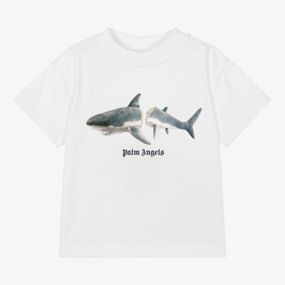 Shop Palm Angels Boys White Cotton Shark T-shirt