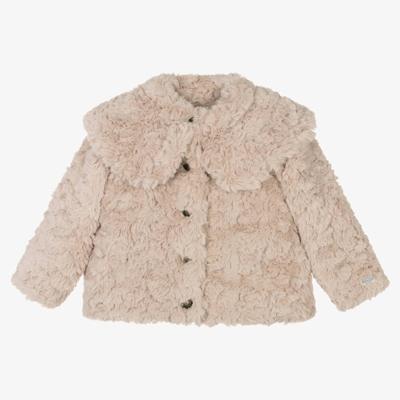 Shop Donsje Girls Beige Faux Fur Jacket In Ivory