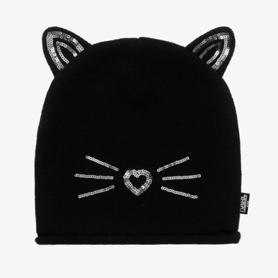 Shop Karl Lagerfeld Kids Girls Black Knitted Sequin Cat Hat
