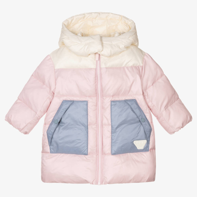 Shop Emporio Armani Baby Girls Pink Colourblock Puffer Coat