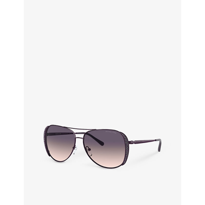 Shop Michael Kors Women's Purple Mk1082 Chelsea Rhinestone-embellished Aviator Metal Sunglasses