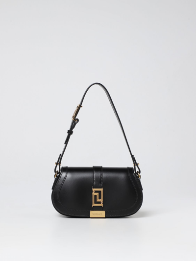 Shop Versace Greca Goddess Bag In Smooth Leather In Black