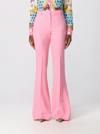 Shop Versace Virgin Wool Pants In Pink