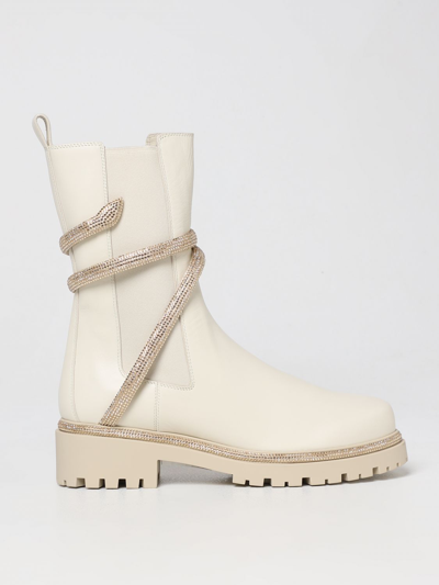 Shop René Caovilla Cleo Leather Ankle Boots In Yellow Cream