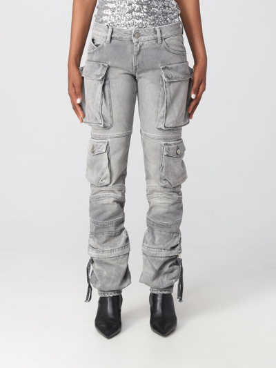 Attico Essie Distressed Low-rise Straight-leg Cargo Jeans In Grey