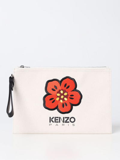 Shop Kenzo Canvas Clutch With Logo In Ecru