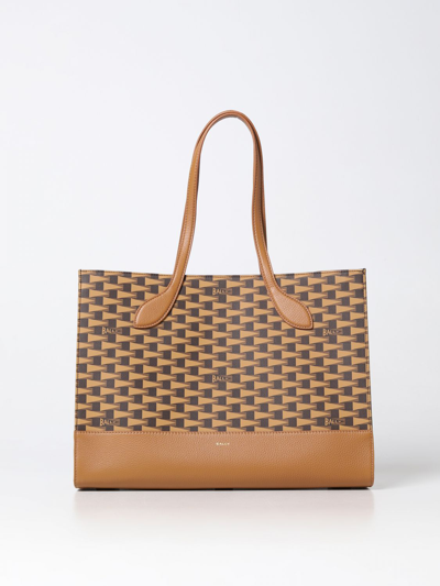 Shop Bally Bag In Coated Cotton And Leather In Tobacco