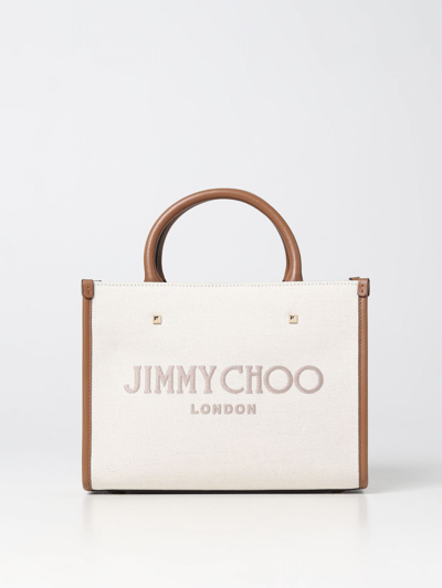 Shop Jimmy Choo Varenne Bag In Canvas And Leather In Beige