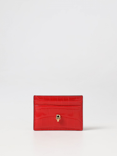 Shop Alexander Mcqueen Credit Card Holder In Croco Print Leather In Red