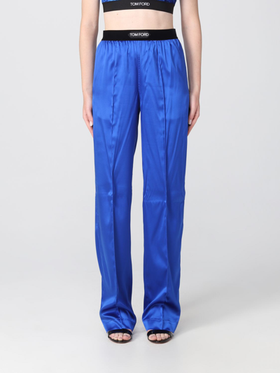 Shop Tom Ford Silk Blend Pants In Blue