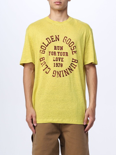 Shop Golden Goose Linen T-shirt In Ocher