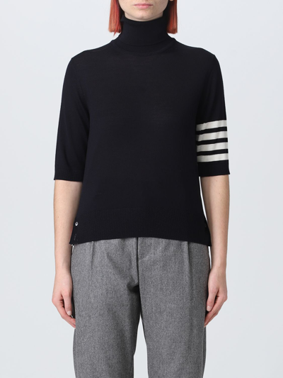 Shop Thom Browne Sweater In Merino Wool With 4-bar Stripe In Blue