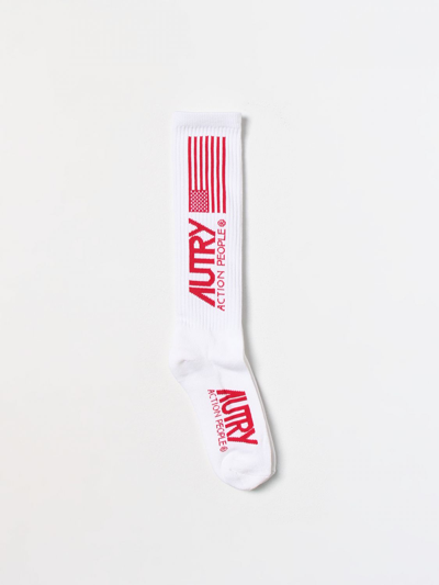 Shop Autry Socks In Stretch Cotton With Jacquard Logo In Red