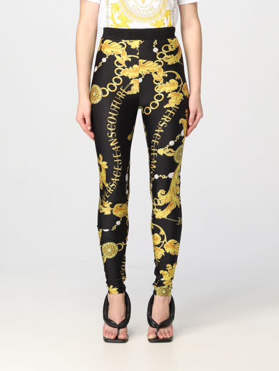 Shop Versace Jeans Couture Nylon Leggings With Print In Black