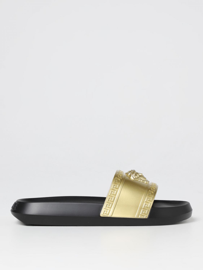 Shop Versace Slides In Rubber In Gold