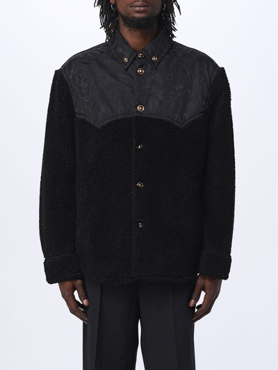 Shop Versace Men's Jacket In Synthetic Shearling And Nylon In Black