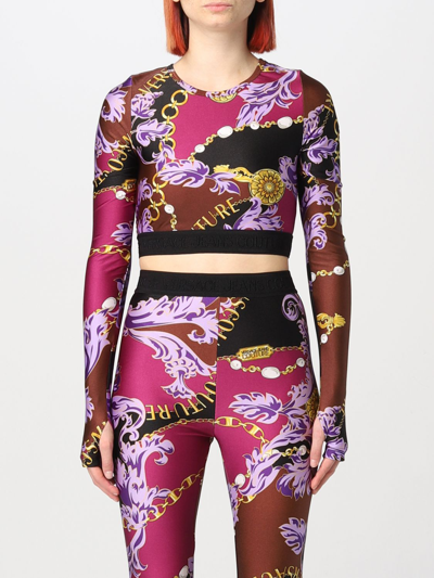 Shop Versace Jeans Couture Nylon Top With Baroque Print In Multicolor