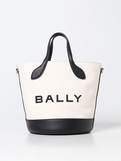 Shop Bally Bag In Canvas And Grained Leather In Beige