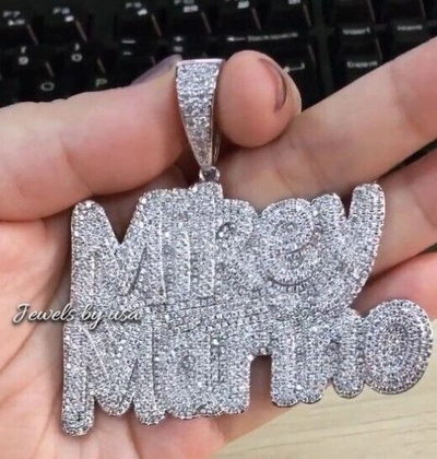 Pre-owned Nsg Men's Custom Made Iced Vvs Layered Moissanite Any Letter Name Pendant 925 Silver In White