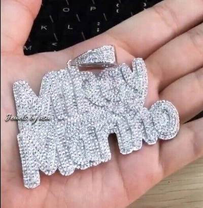 Pre-owned Nsg Men's Custom Made Iced Vvs Layered Moissanite Any Letter Name Pendant 925 Silver In White