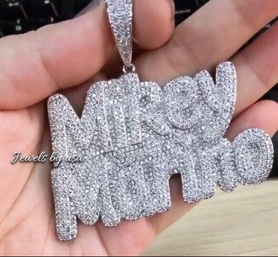 Pre-owned Nsg Men's Custom Made Iced Vvs Layered Moissanite Any Letter Name Pendant 925 Silver In White