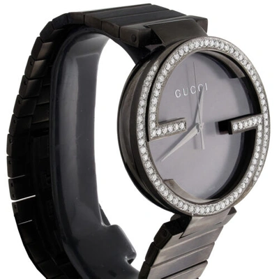 Pre-owned Gucci Interlocking Anthracite 42mm Gray Pvd Steel Ya133210 Diamond Watch 1.50 Ct In White