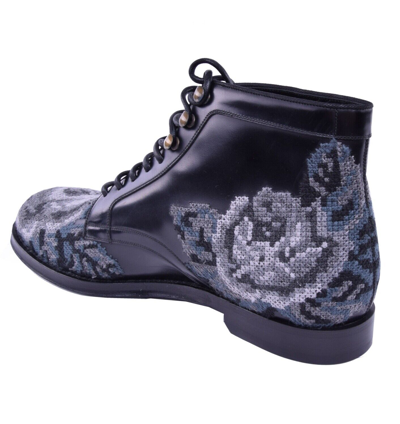 Pre-owned Dolce & Gabbana Runway Baroque Floral Embroidered Boots Black Gray 03824