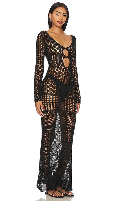 Sndys X Revolve Long Sleeve Crochet Maxi Dress In Black