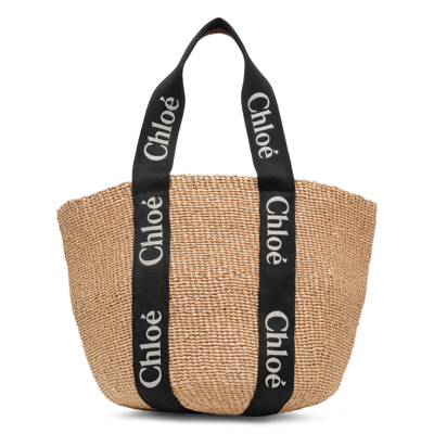 Shop Chloé Woody Raffia Black Tote Bag